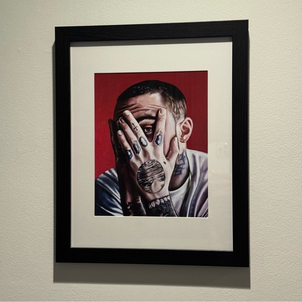 Mac Miller Portrait Art print matted and framed / Black Frame